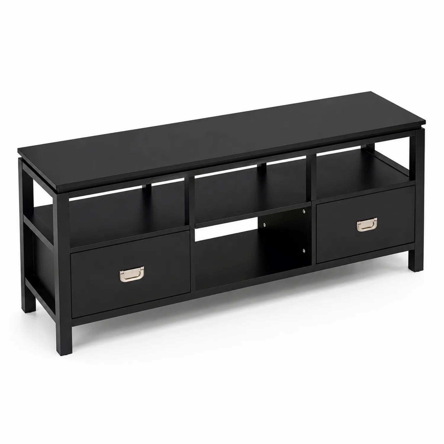 Mobile TV in legno MDF nero con cassetti e scaffali