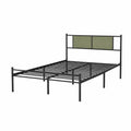 Letto matrimoniale in metallo con testiera in tessuto verde 200x140 cm