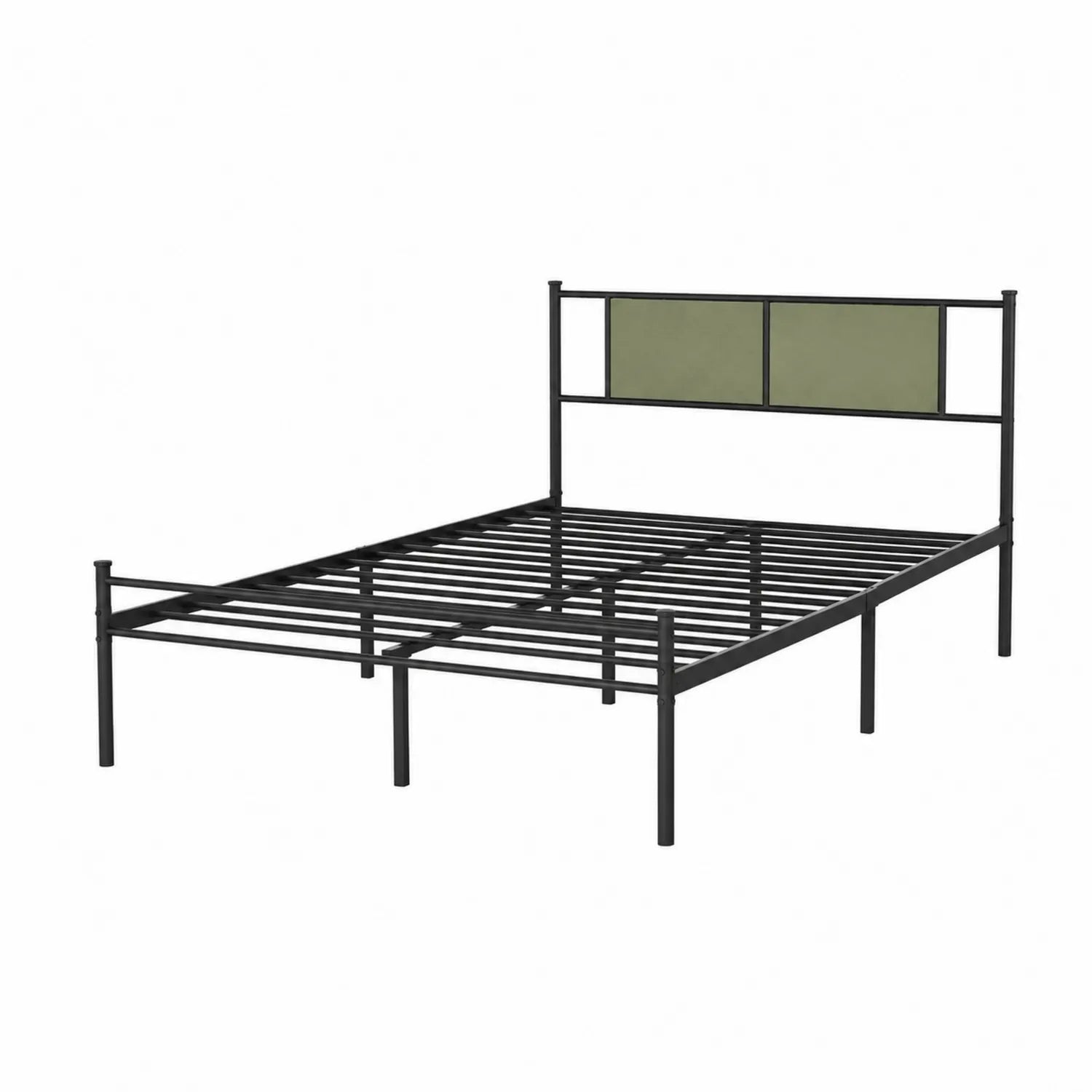 Letto matrimoniale in metallo con testiera in tessuto verde 200x140 cm