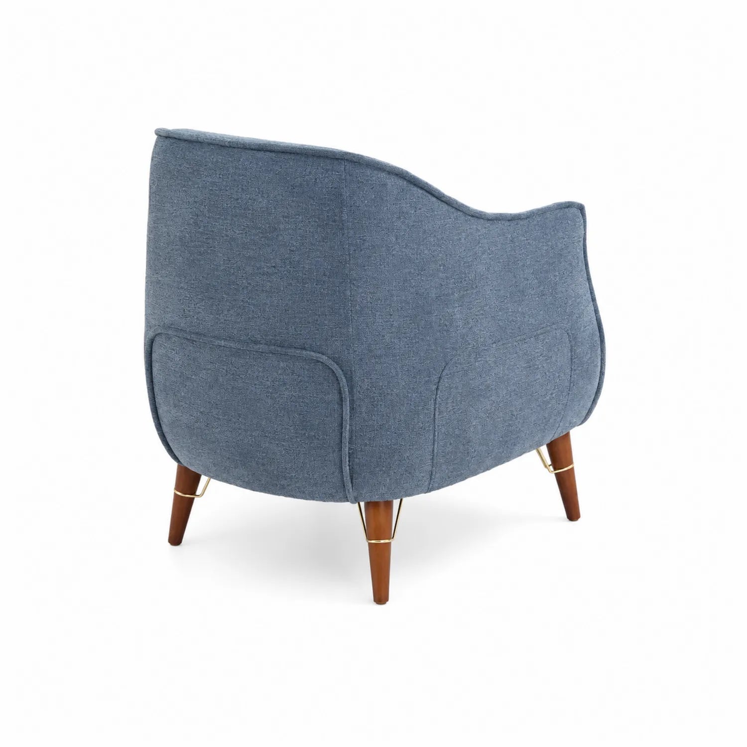 Poltrona in Tessuto di Poliestere Blu con Gambe in Legno
