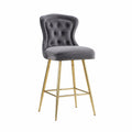 Sgabello in Velluto Grigio con Gambe in Metallo
