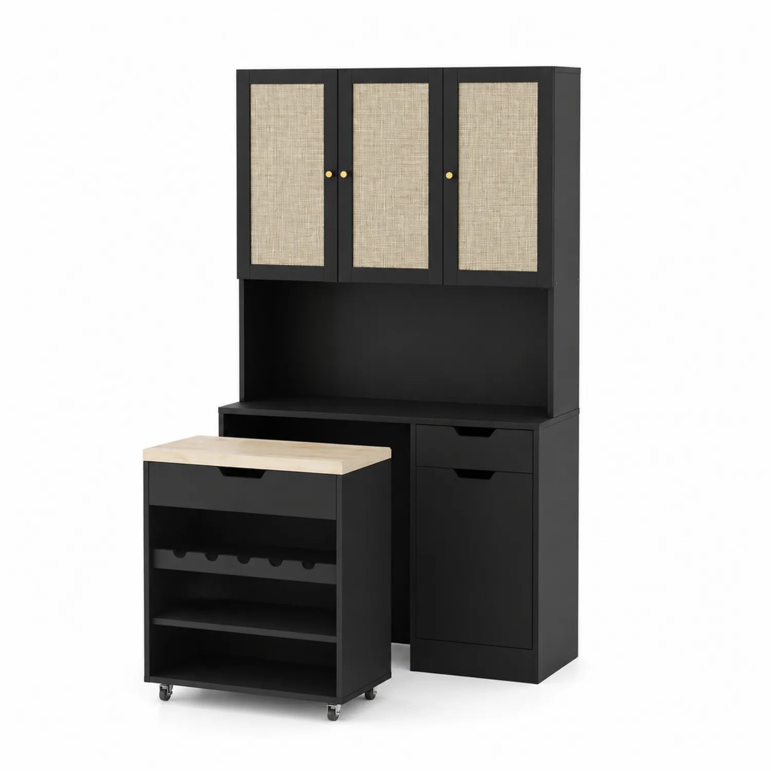 Credenza da Cucina in Legno con Ante in Tessuto e Tavolozza Mobile
