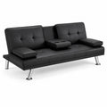 Divano Letto in Ecopelle Nero con Portabicchieri e Gambe Cromate
