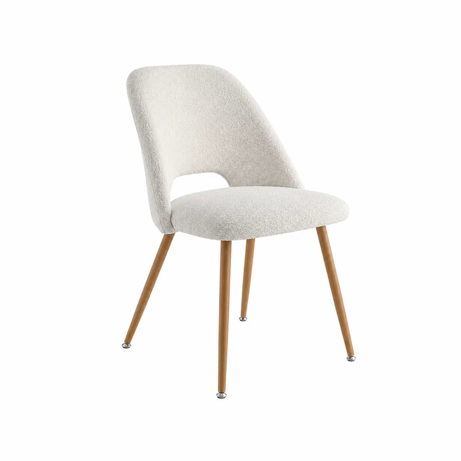 Sedia in Tessuto Bouclé Bianco e Legno Massello 80cm