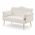 Divano a 2 Posti in Velluto Beige con Gambe in Metallo