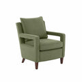 Poltrona in velluto verde oliva con gambe in legno