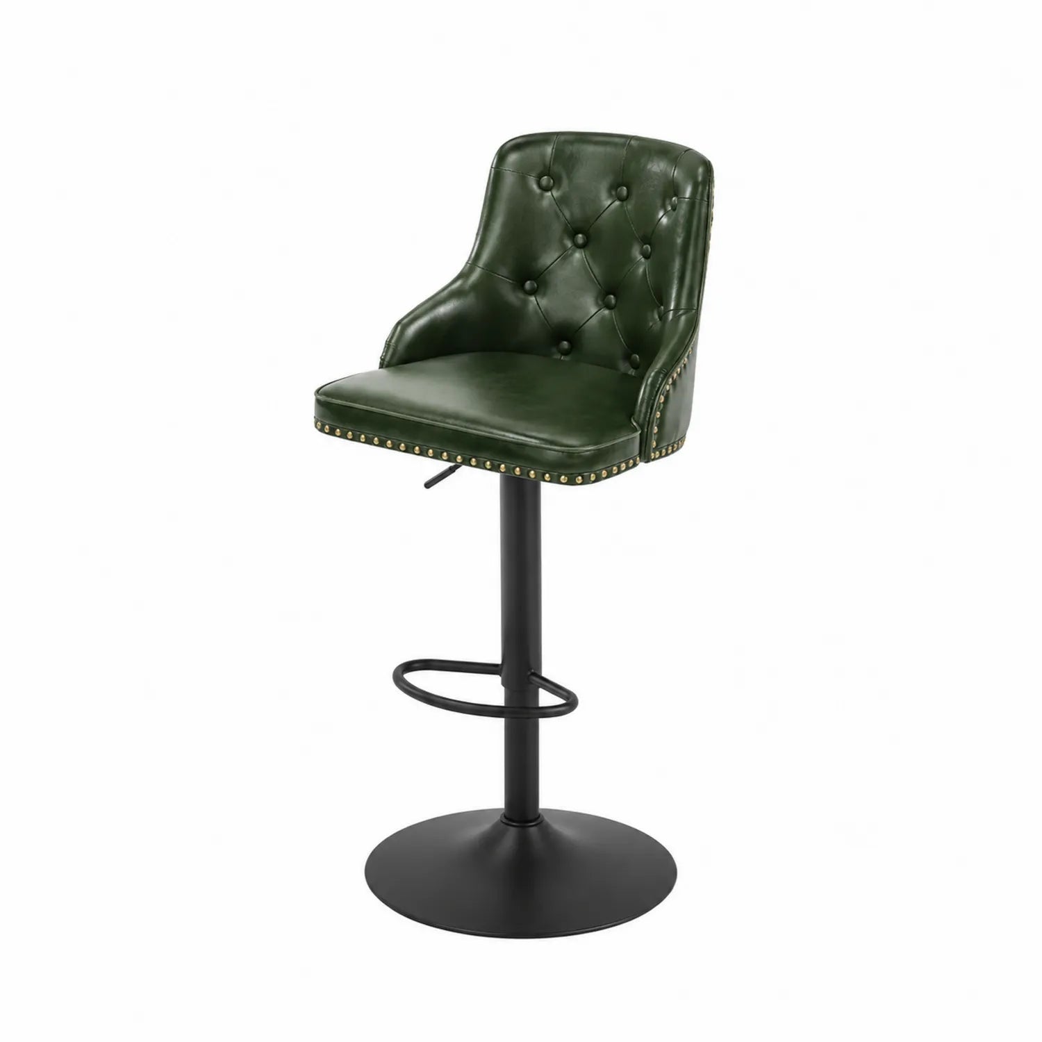 Sgabello da bar in pelle sintetica verde con base in metallo nero