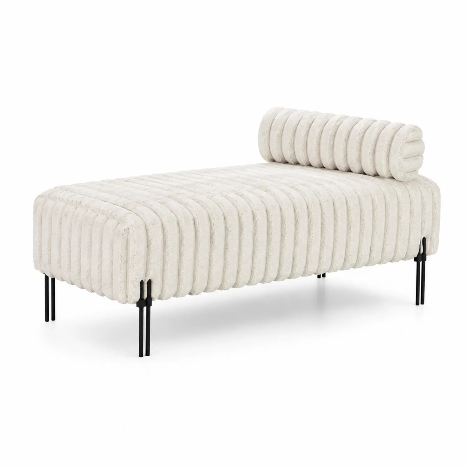 Panca in tessuto sintetico beige con gambe in metallo
